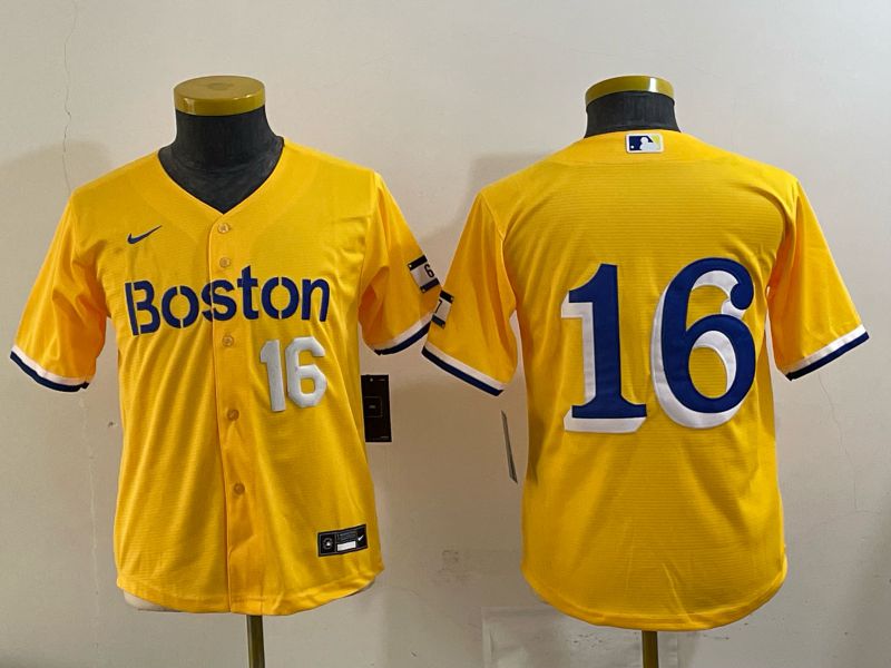 Youth 2025 Boston Red Sox 16 No Name Yellow Nike MLB Jersey 04